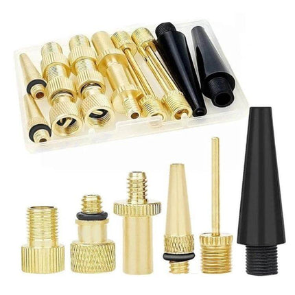 Bicycle Valve Adapter Set for Pumps Universal Fit Kit - copper and plastic adapters for bike, car and sports inflators (compact kit)