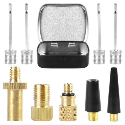 Bicycle Valve Adapter Set for Pumps Universal Fit Kit - copper and plastic adapters with needles and storage case for bikes and sports inflating