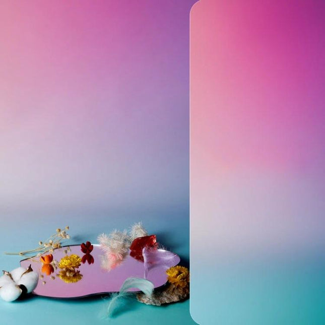 78x106cm Gradient Background Paper for Portrait Photography with pastel pink to teal backdrop and studio props