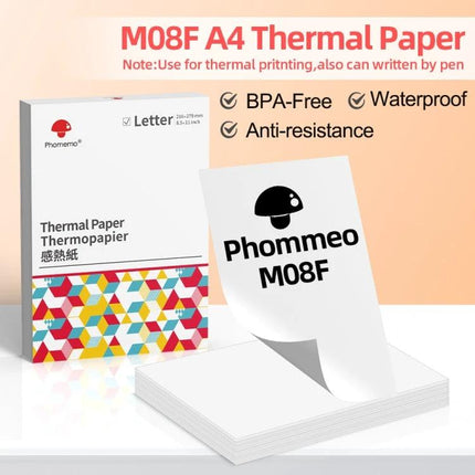 Phomemo A4 Thermal Paper for Portable Printers and Documents - M08F compatible waterproof BPA-free sheets for field notes, receipts, labels