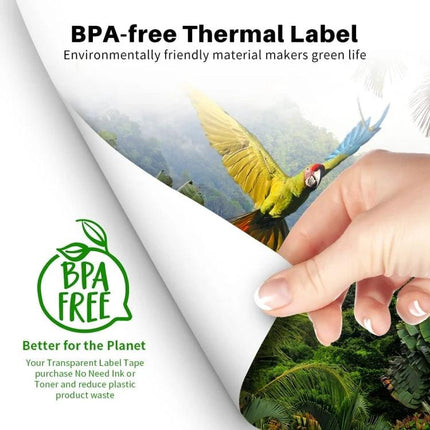 Phomemo A4 Thermal Paper for Portable Printers and Documents BPA-free thermal label peel showing waterproof, smudge-resistant document for travel and field use