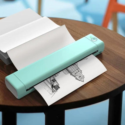 Phomemo A4 Thermal Paper for Portable Printers and Documents - portable teal printer printing sketch on A4 thermal paper