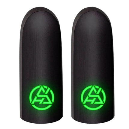Finger Covers for Everyday Mobile Gaming Convenience - black silicone thumb sleeves with green logo for improved grip and precision
