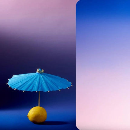 Gradient Background Paper for Portrait Photography, 106x144cm with blue umbrella and lemon still life on smooth gradient canvas