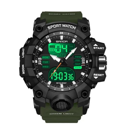 SANDA Digital Sports Watch Green Backlight Alarm Waterproof | Syndmart