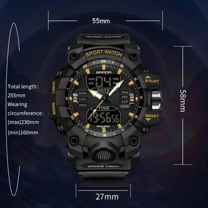 SANDA Digital Sports Watch Green Backlight Alarm Waterproof | Syndmart