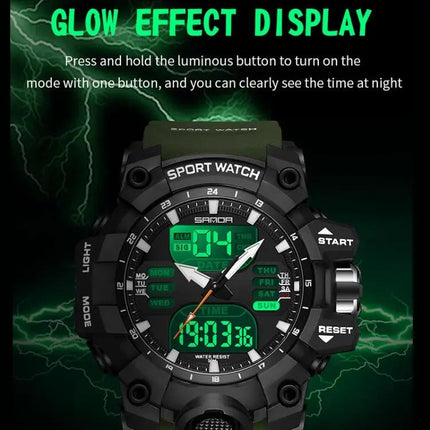 SANDA Digital Sports Watch Green Backlight Alarm Waterproof | Syndmart