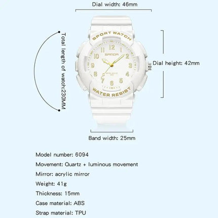 SANDA Small Waterproof Luminous Student Watch TPU Strap | Syndmart