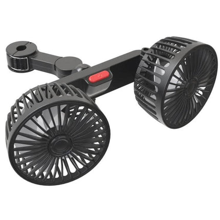 Dual Head Car Rear Seat USB Fan For Back Seat Comfort - black dual-head 360° rotating USB-mounted rear seat cooling fan with clamp and power button