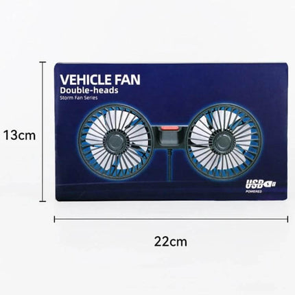 Dual Head Car Rear Seat USB Fan For Back Seat Comfort - compact dual-head 5V USB vehicle fan with 360° rotation, ideal for rear passengers and pets (22x13cm)