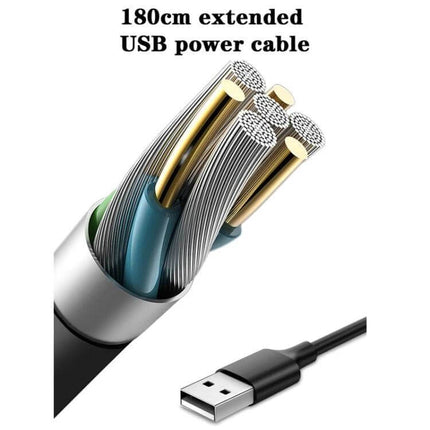 Dual Head Car Rear Seat USB Fan For Back Seat Comfort — 180cm extended USB power cable close-up showing multi-strand wires and USB-A connector