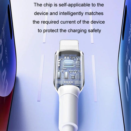 ROMOSS Charger for Daily Phone Use at Home or Travel showing internal chip and smart current-matching design for safe everyday charging