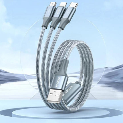 ROMOSS 3-in-1 Cable for Charging Devices at Home and Travel - braided multi‑connector USB charging cable for phone, tablet, earbuds and smartwatch