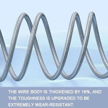 ROMOSS 3-in-1 Cable for Charging Devices at Home and Travel showing reinforced braided wire body and wear-resistant construction
