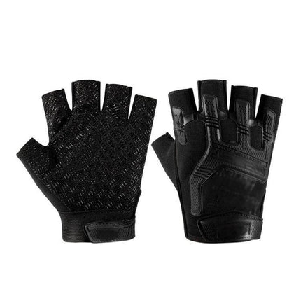 Outdoor Sports Non Slip Silicone Half Finger Gloves For Phone Grips - black half‑finger cycling gloves with 3D anti‑slip palm and phone grip
