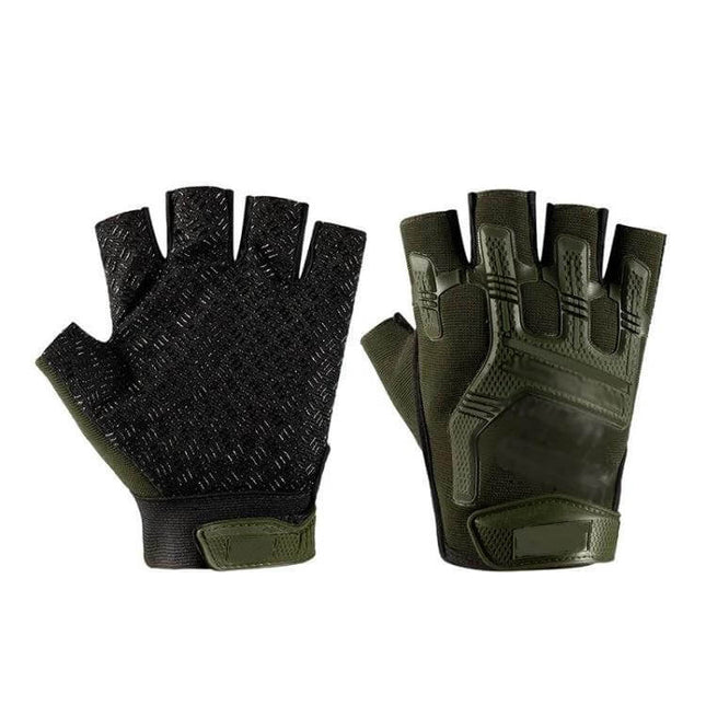 Outdoor Sports Non Slip Silicone Half Finger Gloves For Phone Grips - olive green tactical half-finger gloves with 3D anti-slip palm