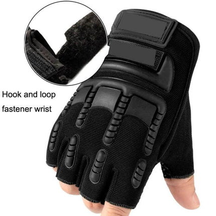 Outdoor Sports Non Slip Silicone Half Finger Gloves For Phone Grips — black half-finger glove with 3D anti-slip palm particles and hook-and-loop wrist strap