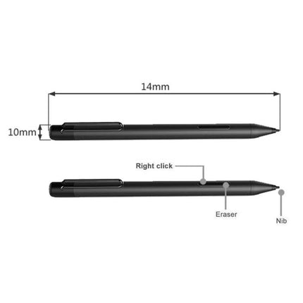 Capacitive Stylus Pen for Microsoft Surface with Silver Option - slim 14mm x 10mm stylus showing right click button, eraser and nib