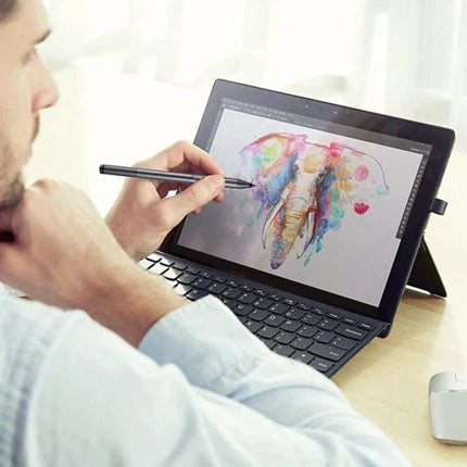 Capacitive Stylus Pen for Microsoft Surface with Silver Option used for precise sketching on a Surface Pro with watercolor elephant artwork
