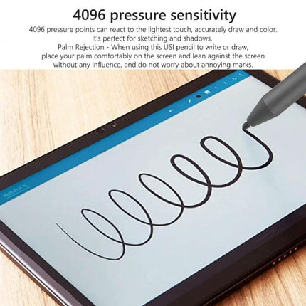 Aluminum Alloy USI Stylus for Laptop Touch Screens used on tablet showing 4096 pressure sensitivity drawing precise spiral lines