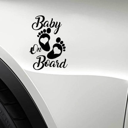 Reflective Baby On Board Car Stickers Set Of 10, 12.2x17.5 cm - black baby feet decal on white car panel for night visibility
