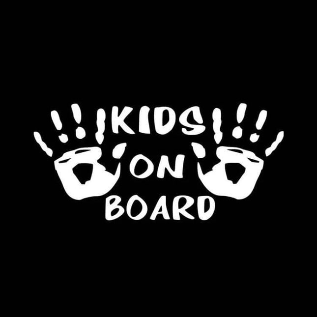 Reflective Kids On Board Car Stickers Set of 10, 9.5x17cm white handprint design for vehicle visibility, outdoor PET material, low-light safety