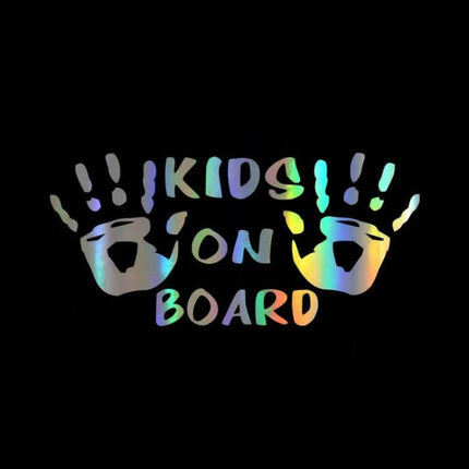 Reflective Kids On Board Car Stickers Set of 10, 9.5x17cm — holographic handprint kids on board reflective car sticker for increased nighttime visibility