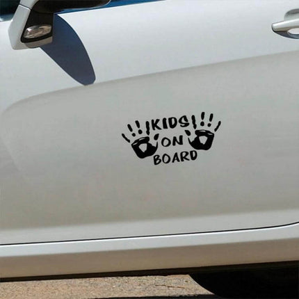 Reflective Kids On Board Car Stickers Set of 10, 9.5x17cm - black handprint kids on board decal on white car door