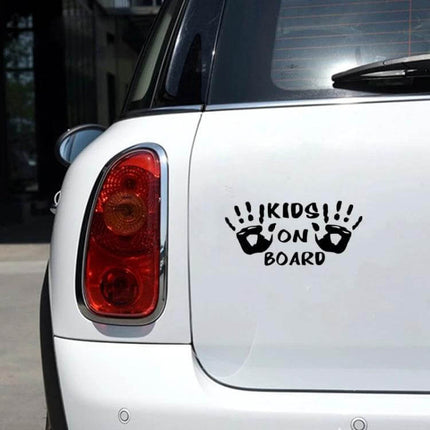 Reflective Kids On Board Car Stickers Set of 10, 9.5x17cm applied on white car rear panel to enhance visibility