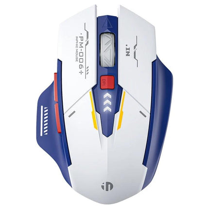 Inphic F9 Mecha Wireless Mouse for Office and Gaming Use - white and blue silent-click wireless gaming mouse with adjustable DPI and ergonomic design