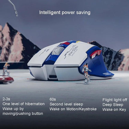 Inphic F9 Mecha Wireless Mouse for Office and Gaming Use white-blue silent-click wireless mouse with intelligent power saving and adjustable DPI