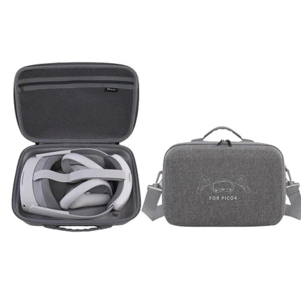Hard Shell Messenger Bag for PICO 4 VR Storage Protection — gray hard-shell messenger case with custom 1:1 mold holding PICO 4 headset