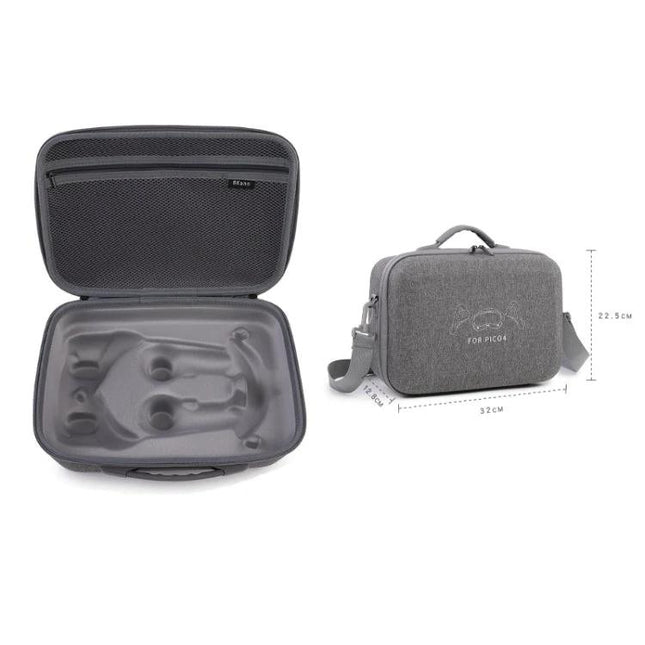 Hard Shell Messenger Bag for PICO 4 VR Storage Protection – gray hard-shell case with custom 1:1 mold and shoulder strap (32x22.5cm)