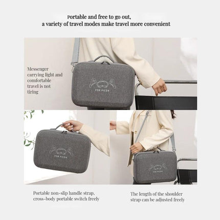 Hard Shell Messenger Bag for PICO 4 VR Storage Protection - grey hard-shell messenger bag with adjustable strap and molded fit for PICO 4