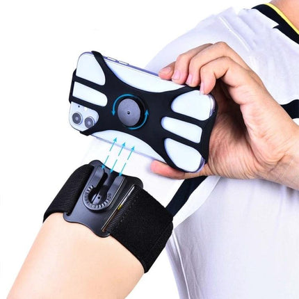 Armband Phone Holder For Sports, Fits 4.5-7 Inch Phones, 3-In-1 Design For Running And Cycling - adjustable black armband showing phone attachment
