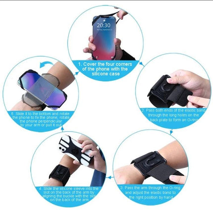 Sports Arm Bag For 4.5-7 Inch Phones showing detachable silicone sleeve and adjustable armband in use