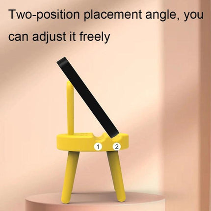 Cartoon Rabbit Chair Shaped Desktop Phone Holder for Everyday Use showing two adjustable viewing positions with phone angled on yellow chair stand