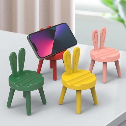 Cartoon Rabbit Chair Shaped Desktop Phone Holder for Everyday Use - colorful rabbit chair phone stands showing adjustable viewing angles
