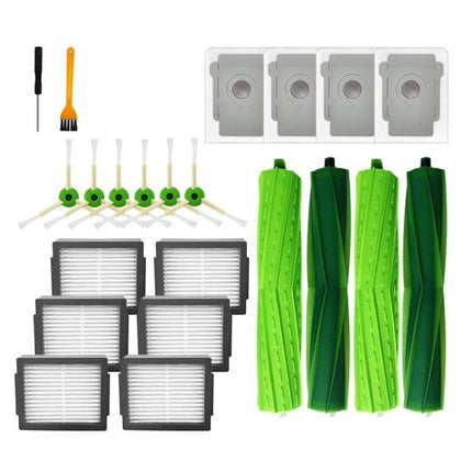 iRobot 22-Piece Robot Vacuum Replacement Accessory Set showing brushes, filters, rollers, dust bags and cleaning tools