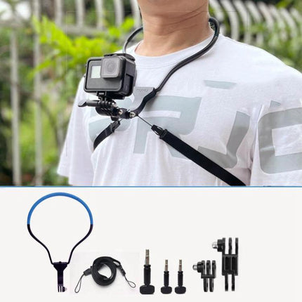 TUYU Neck Strap for Hands-Free Video Recording During Activities worn on chest with action camera and accessory kit