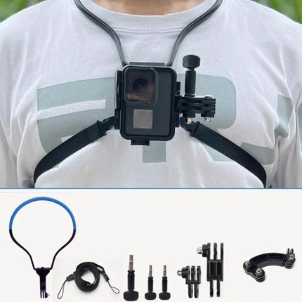TUYU Neck Strap for Hands-Free Video Recording During Activities worn with action camera on chest for hiking jogging and hands-free filming