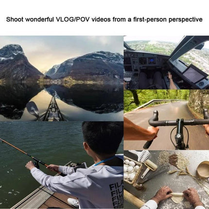 TUYU Neck Strap for Hands-Free Video Recording During Activities showing first-person POV kayaking, cycling, fishing and cooking