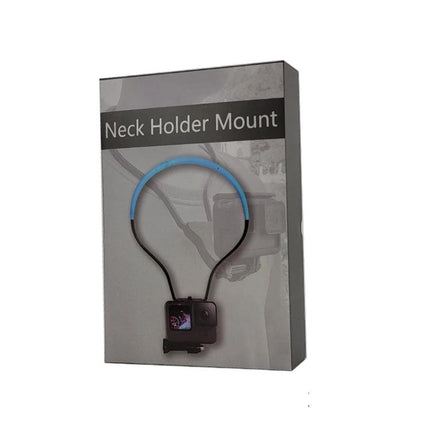 TUYU Neck Strap for Hands-Free Video Recording During Activities shown as blue-neck holder mount with action camera attached