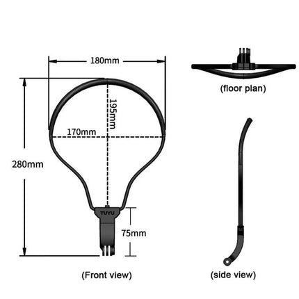 TUYU Neck Strap for Hands-Free Video Recording During Activities – product dimensions front and side view diagram