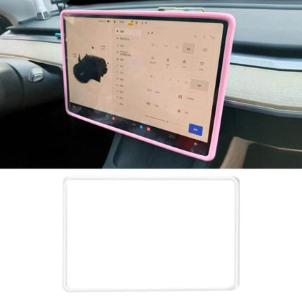 Tesla Model Three And Y Screen Bumper Protective Cover Black installed on Tesla center screen edge for scratch and bump protection