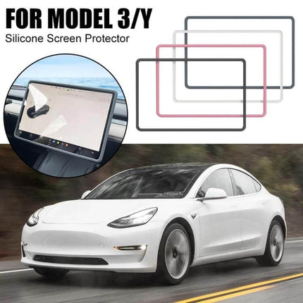 Tesla Model Three And Y Screen Bumper Protective Cover Black - black silicone bumper cover for Model 3/Y central screen, 1:1 fit, edge protection, easy install