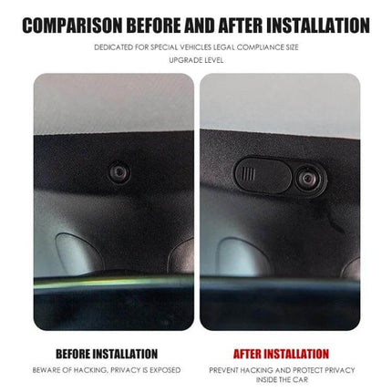 Camera Privacy Protection Sticker Cover for Tesla Cars installed on Model 3/Model Y rearview camera before and after comparison, ABS privacy slider