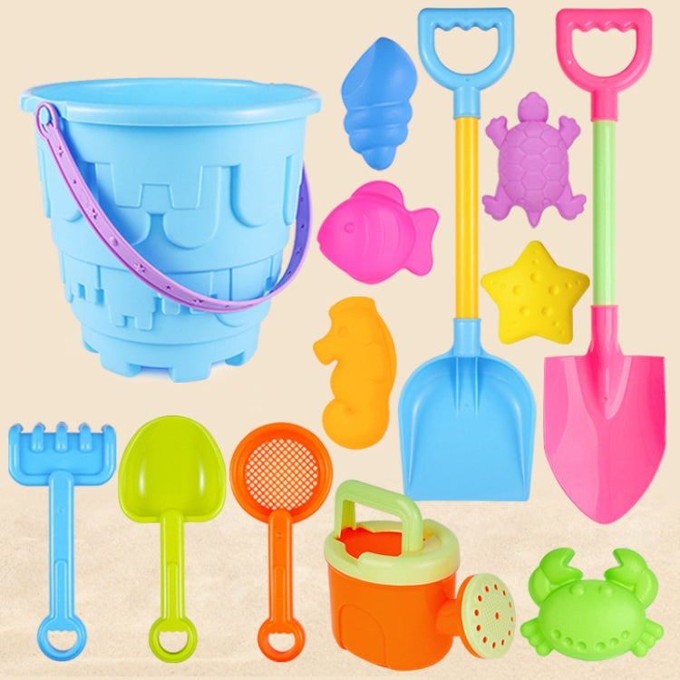 13pcs/Set Children Beach Toys Set Large Sand Shovel Bucket Sand Digging Tools Hourglass, Blue Round Castle, Pink Round Castle, Green Round Castle, Blue Lace Barrel, Pink Lace Barrel, Purple Lace Barrel, Blue Square Castle, Pink Square Castle