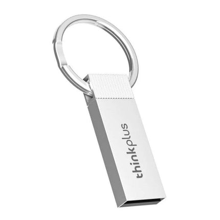 Lenovo ThinkPlus Hanging Portable Metal USB Flash Drive on key ring, slim silver metal design for travel storage