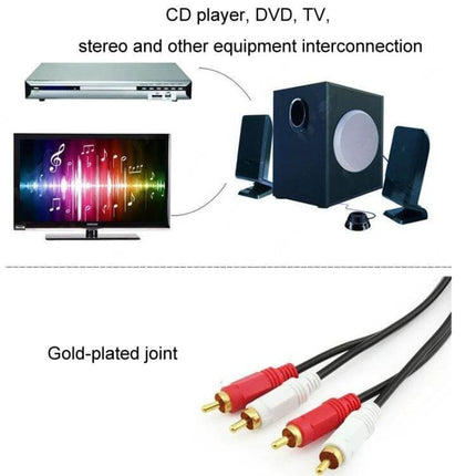 Double Lotus RCA Audio Cable for Home Speaker Connections - gold-plated RCA cable connecting TV, DVD and speakers with copper wiring, red and white plugs